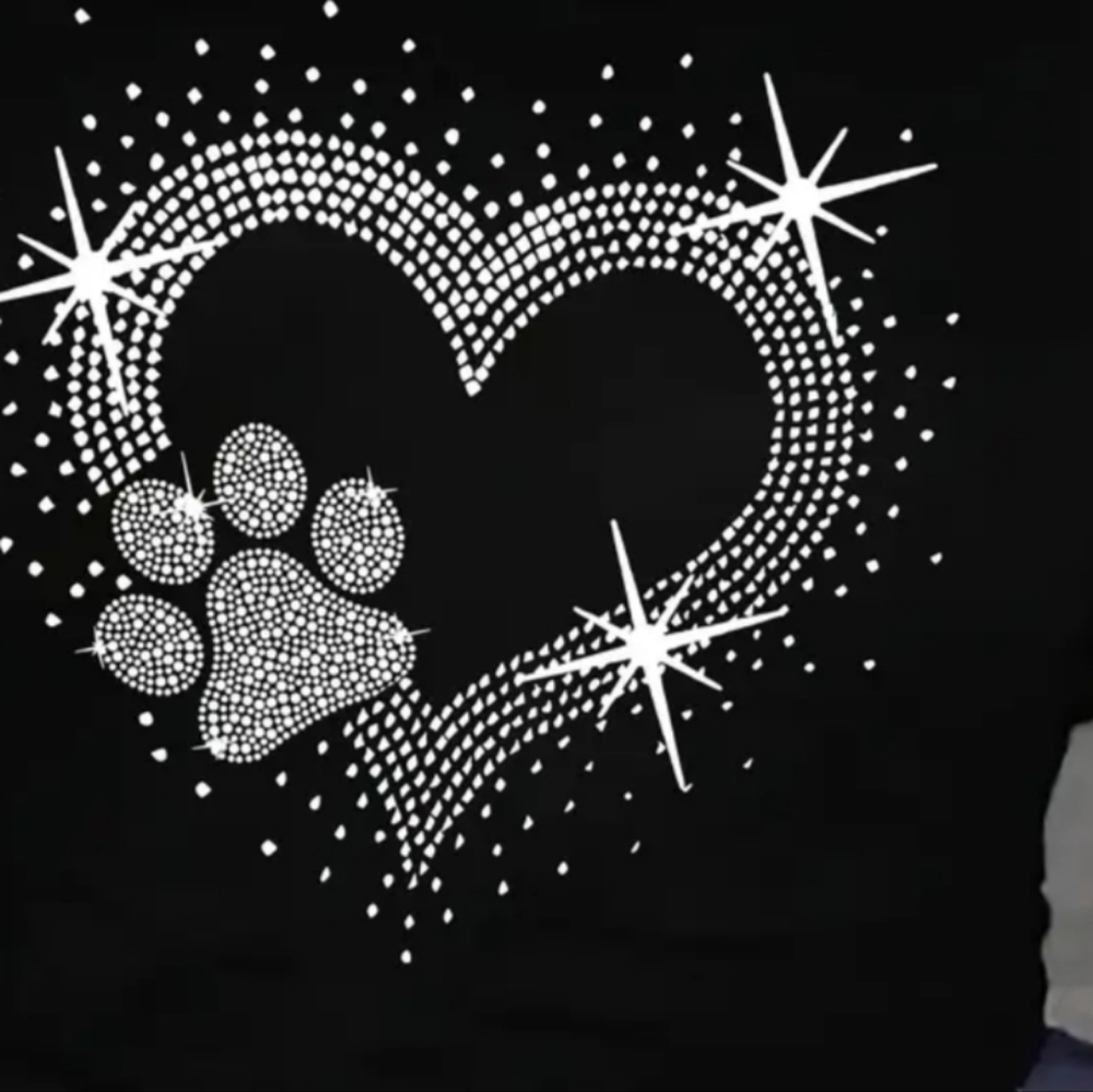 Black and White Rhinestone Dog Paw Heart Accessory